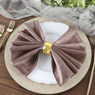 5 Pack Premium Velvet Napkins 20"x20" Mauve - Soft Sheen Finish Dinner Napkins