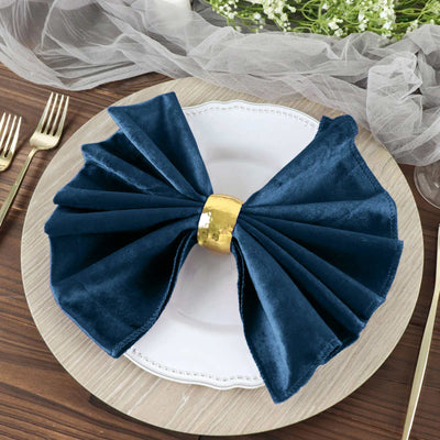 5 Pack Premium Velvet Napkins 20"x20" Navy Blue - Soft Sheen Finish Dinner Napkins
