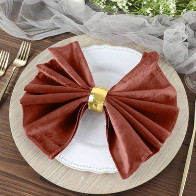 5 Pack Premium Velvet Napkins 20"x20" Terracotta (Rust) - Soft Sheen Finish Dinner Napkins