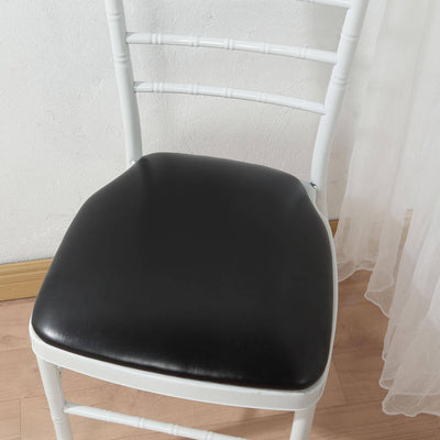 5 Pack PU Leather Chiavari Chair Cushion Pads with Wood Backing Black 1.5" Thick - Tie-Less Non-Slip Design for Dining Chairs 16"