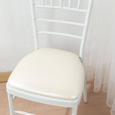 5 Pack PU Leather Chiavari Chair Cushion Pads with Wood Backing Ivory 1.5" Thick - Tie-Less Non-Slip Design for Dining Chairs 16"
