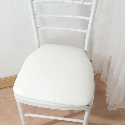 5 Pack PU Leather Chiavari Chair Cushion Pads with Wood Backing White 1.5" Thick - Tie-Less Non-Slip Design for Dining Chairs 16"
