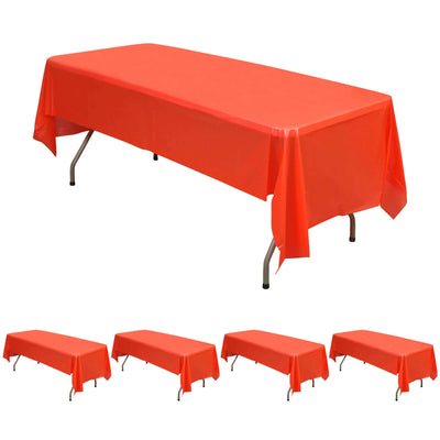 5-Pack Plastic Table Covers 54"x108" Red Rectangle - PVC Waterproof Disposable Tablecloths