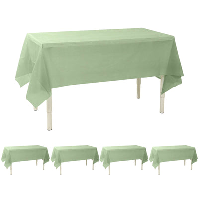 5-Pack Plastic Table Covers 54"x108" Sage Green Rectangle - PVC Waterproof Disposable Tablecloths