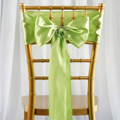 5 Pack Satin Chair Sashes 6"x106" Apple Green - Reusable Chair Bows with Smooth Finish