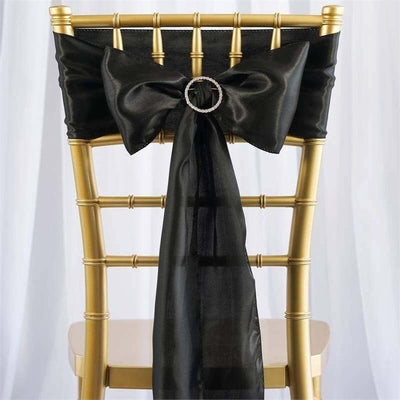 5 Pack Satin Chair Sashes 6"x106" Black - Reusable Chair Bows with Smooth Luxurious Finish for Weddings & Banquets
