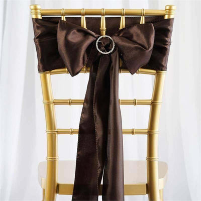 5 Pack Satin Chair Sashes 6"x106" Chocolate - Reusable Chair Bows with Smooth Finish
