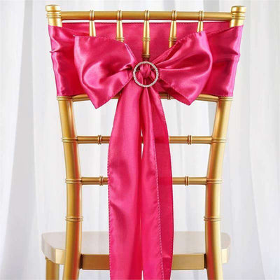 5 Pack Satin Chair Sashes 6"x106" Fuchsia - Reusable Chair Bows with Smooth Finish