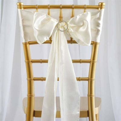 5 Pack Satin Chair Sashes 6"x106" Ivory - Reusable Chair Bows with Smooth Finish