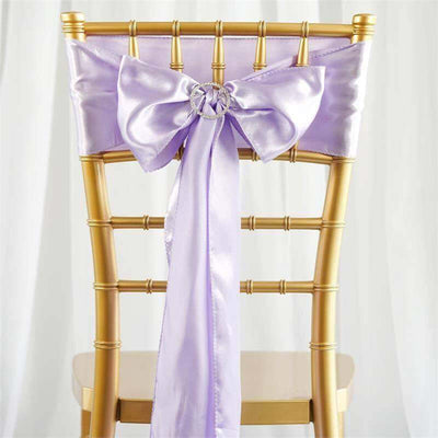 5 Pack Satin Chair Sashes 6"x106" Lavender Lilac - Reusable Chair Bows with Smooth Finish