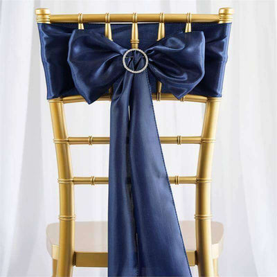 5 Pack Satin Chair Sashes 6"x106" Navy Blue - Reusable Chair Bows with Smooth Finish