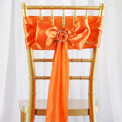 5 Pack Satin Chair Sashes 6"x106" Orange - Reusable Chair Bows with Smooth Finish