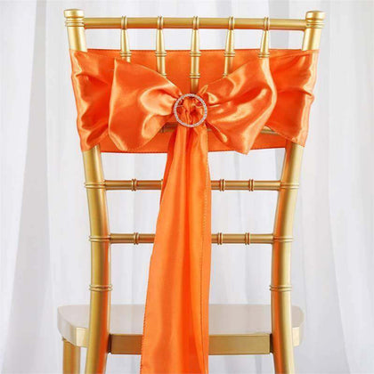 5 Pack Satin Chair Sashes 6"x106" Orange - Reusable Chair Bows with Smooth Finish