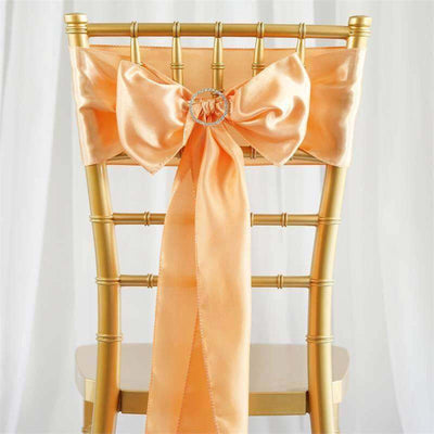 5 Pack Satin Chair Sashes 6"x106" Peach - Reusable Chair Bows with Smooth Finish