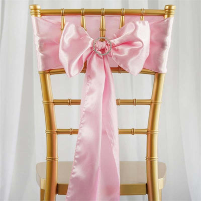5 Pack Satin Chair Sashes 6"x106" Pink - Reusable Chair Bows with Smooth Finish