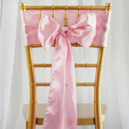 5 Pack Satin Chair Sashes 6"x106" Pink - Reusable Chair Bows with Smooth Finish