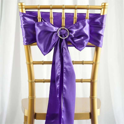 5 Pack Satin Chair Sashes 6"x106" Purple - Reusable Chair Bows with Smooth Finish
