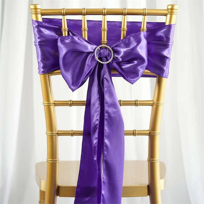 5 Pack Satin Chair Sashes 6"x106" Purple - Reusable Chair Bows with Smooth Finish