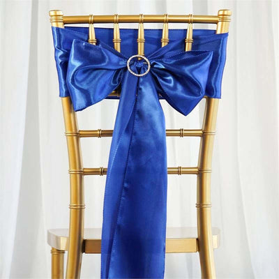 5 Pack Satin Chair Sashes 6"x106" Royal Blue - Reusable Chair Bows with Smooth Finish