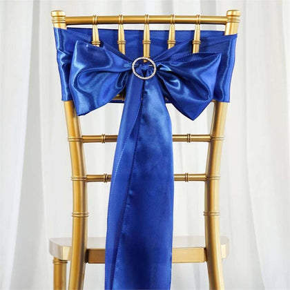 5 Pack Satin Chair Sashes 6"x106" Royal Blue - Reusable Chair Bows with Smooth Finish