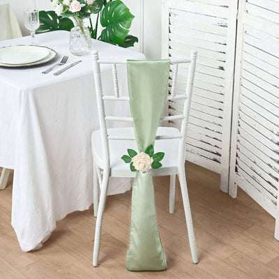 5 Pack Satin Chair Sashes 6"x106" Sage Green - Reusable Chair Bows with Smooth Finish