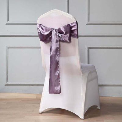 5 Pack Satin Chair Sashes 6"x106" Violet Amethyst - Reusable Chair Bows with Smooth Finish