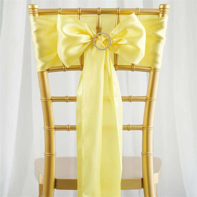 5 Pack Satin Chair Sashes 6"x106" Yellow - Reusable Chair Bows with Smooth Finish
