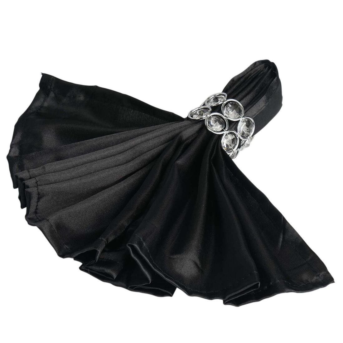 Black satin napkin with jeweled ring holder