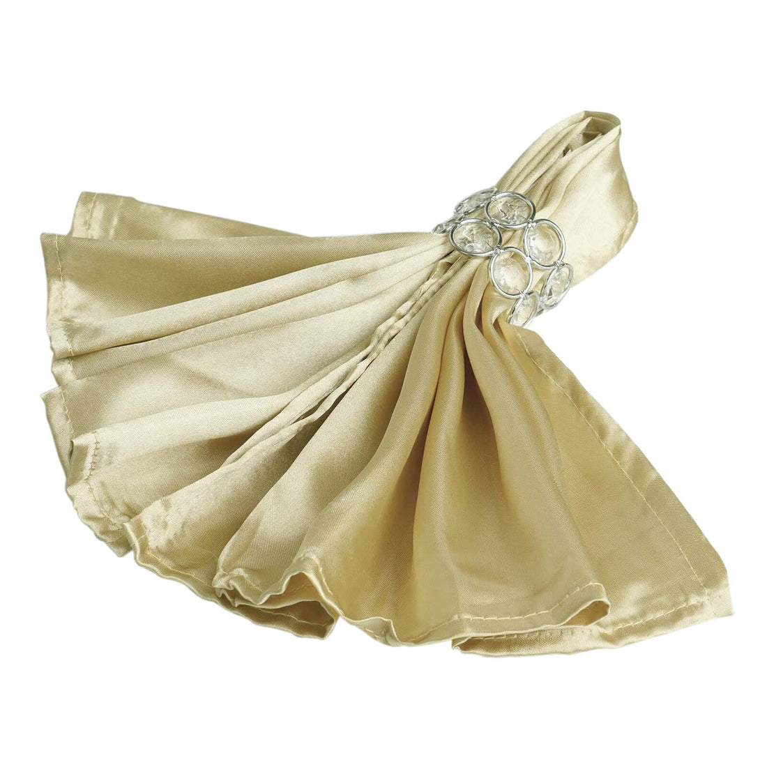 Elegant gold napkin with jeweled ring, perfect for formal dining occasions.