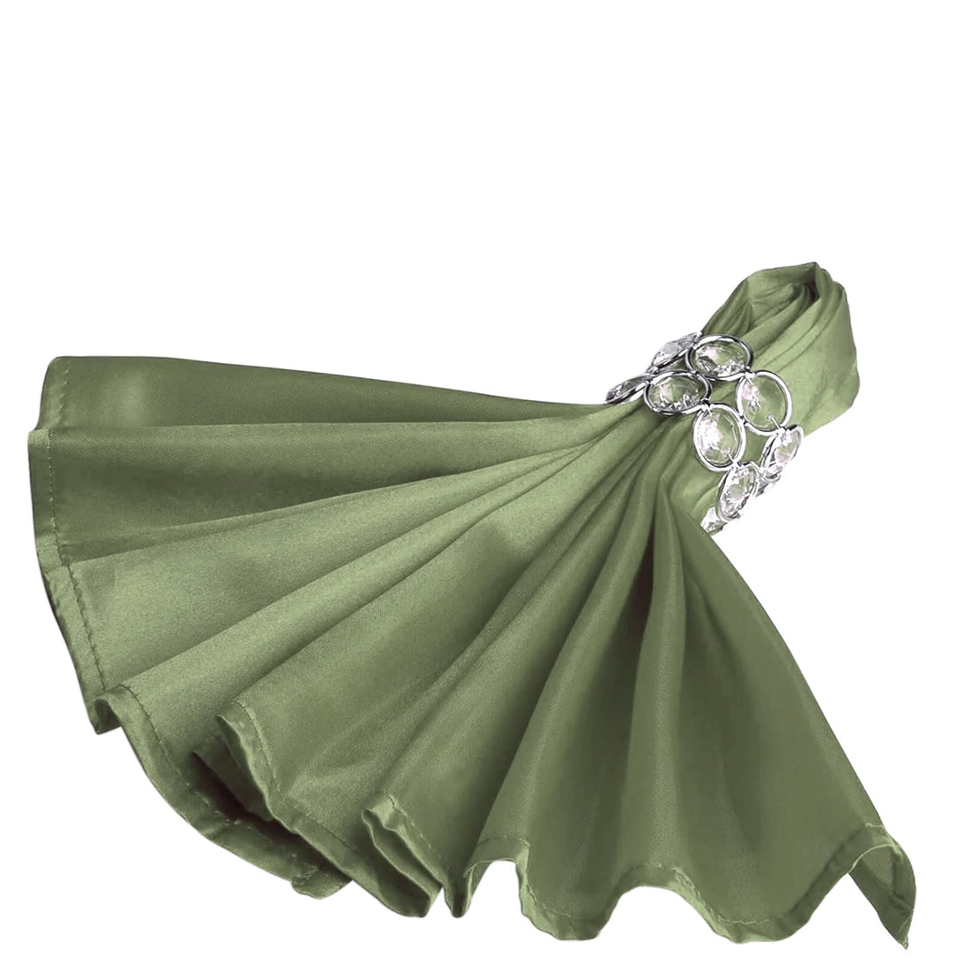 Olive green satin scarf with a decorative silver brooch