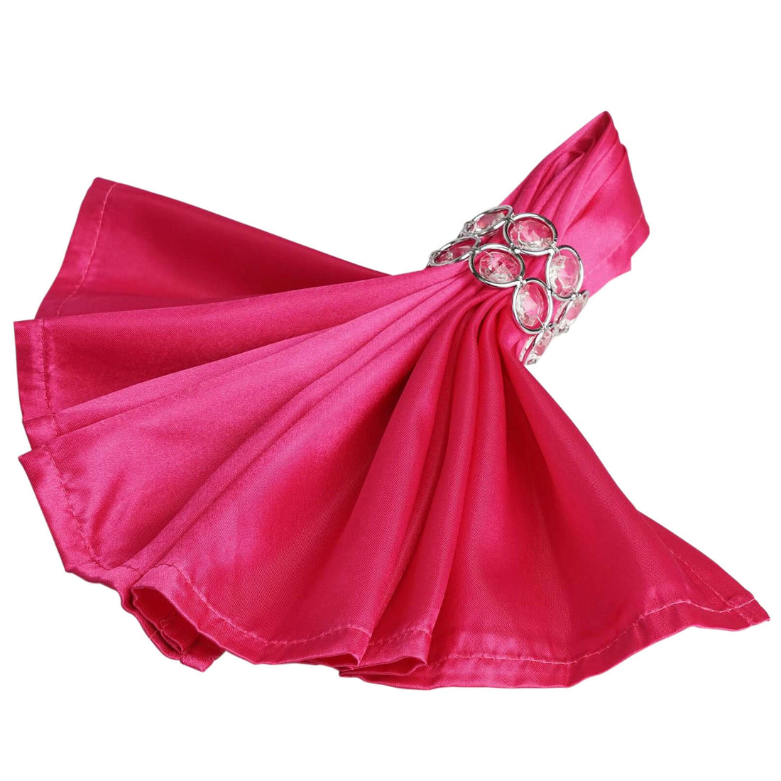 Pink satin napkin with jeweled ring decoration