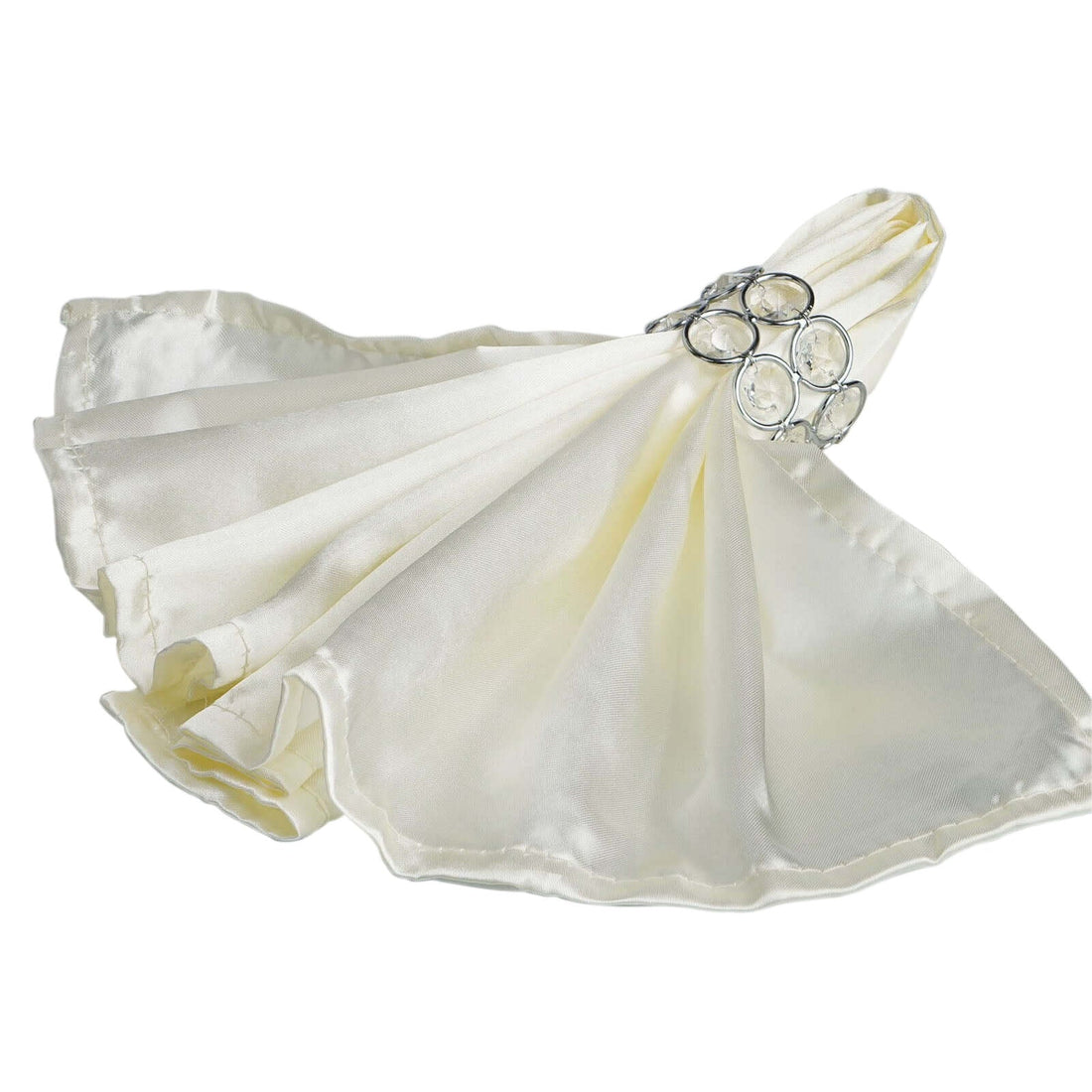 Elegant ivory satin napkin with decorative ring