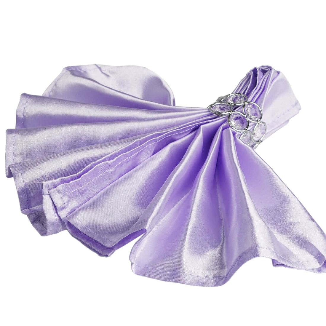 Lavender satin napkins with silver ring holders