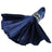 Navy satin napkin with jeweled holder, elegantly draped.