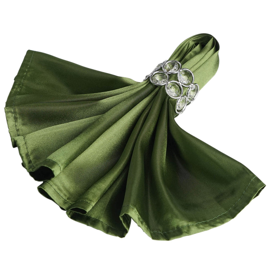 Elegant green satin napkin with jeweled ring