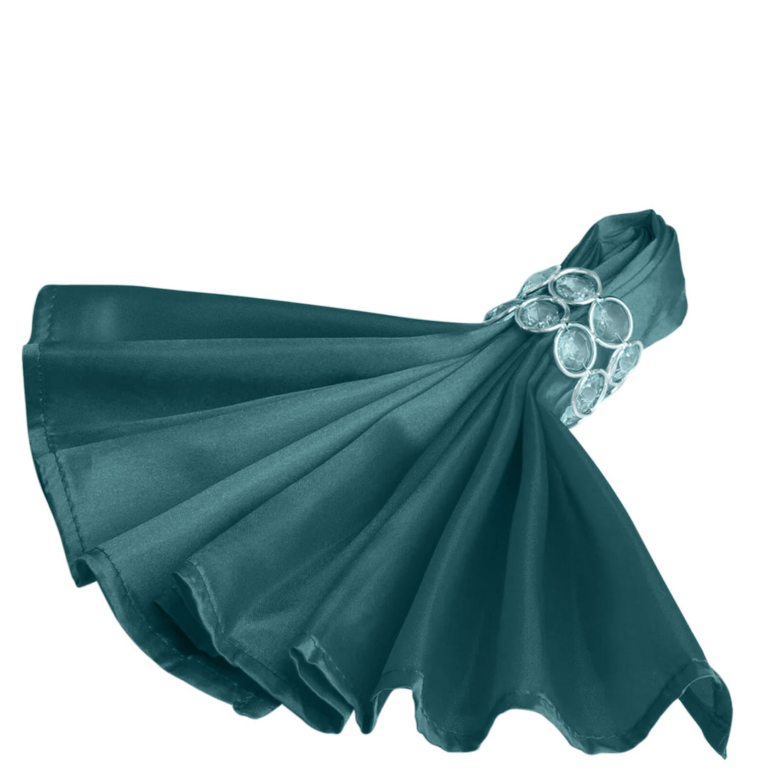 Teal satin napkin with jeweled napkin ring