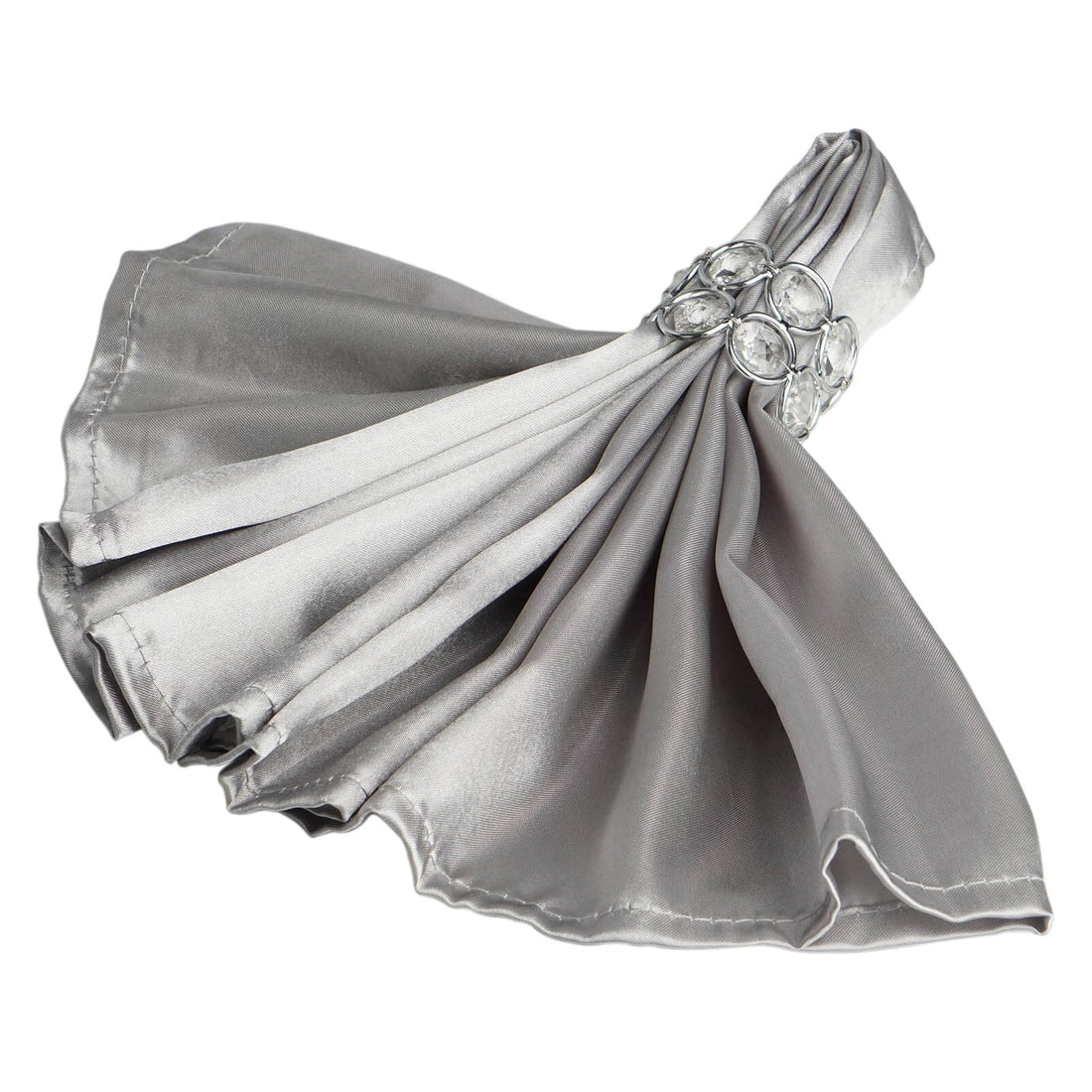 Elegant silver satin napkin with decorative ring