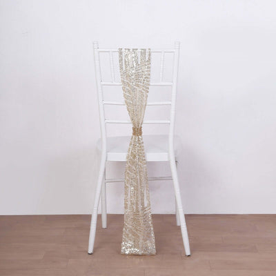5 Pack Sequin Chair Sashes 6"x88" Champagne Geometric Diamond Glitz Design - Lustrous Decorative Design for Events