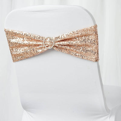5 Pack Sequin Spandex Chair Sashes 6"x15" Blush - Stretch Chair Bands
