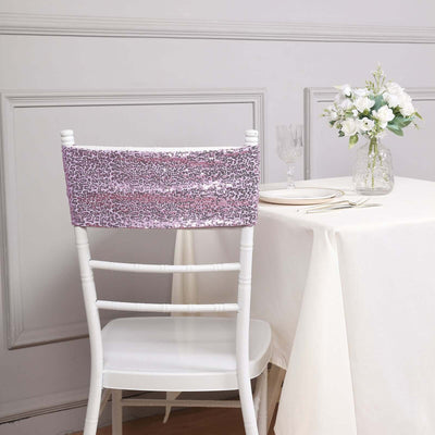 5 Pack Sequin Spandex Chair Sashes 6"x15" Lavender Lilac - Stretch Chair Bands