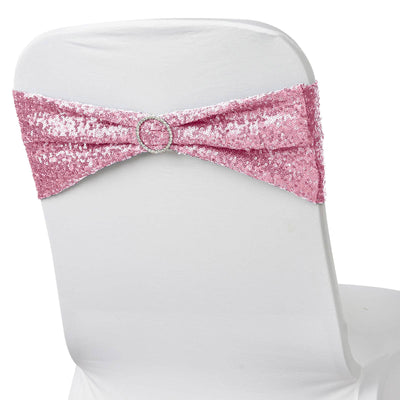 5 Pack Sequin Spandex Chair Sashes 6"x15" Pink - Stretch Chair Bands