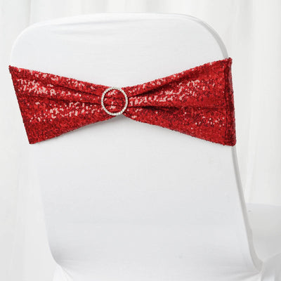 5 Pack Sequin Spandex Chair Sashes 6"x15" Red - Stretch Chair Bands