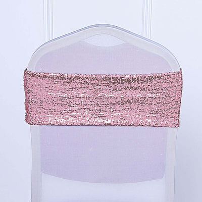 5 Pack Sequin Spandex Chair Sashes 6"x15" Rose Gold - Stretch Chair Bands