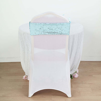 5 Pack Sequin Spandex Chair Sashes 6"x15" Light Blue - Stretch Chair Bands