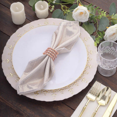 5 Pack Shimmer Sequin Dots Polyester Cloth Dinner Napkins 20"x20" Beige - Smooth Finish & Glittery Sparkle