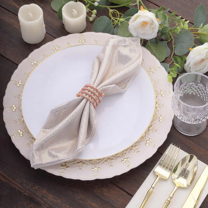 5 Pack Shimmer Sequin Dots Polyester Cloth Dinner Napkins 20"x20" Beige - Smooth Finish & Glittery Sparkle