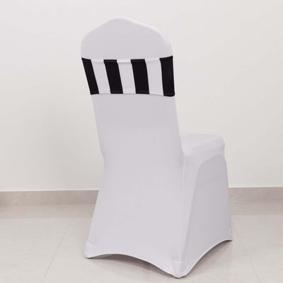 5 Pack Spandex Chair Sashes 5"x14" Black/White Vertical Stripes - Durable & Reusable Stretch Fitted Sash Bands for Exquisite & Romantic Weddings