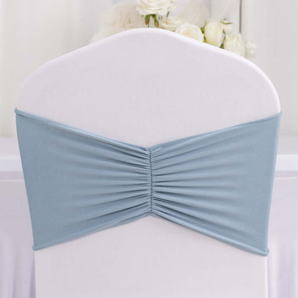 5 Pack Spandex Chair Sashes 8"x13" Dusty Blue Ruffled Style - Wide Wrinkle-Free Stretch Chair Bands