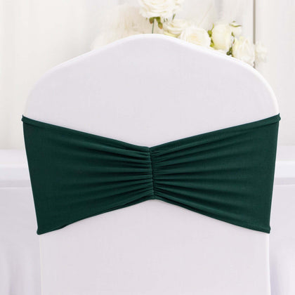 5 Pack Spandex Chair Sashes 8"x13" Hunter Emerald Green Ruffled Style - Wide Wrinkle-Free Stretch Chair Bands