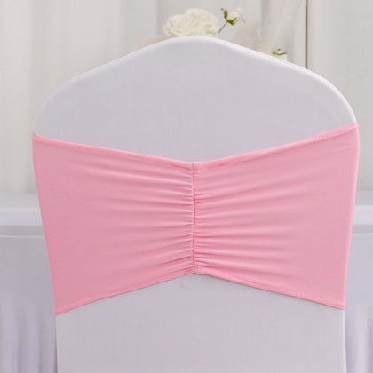 5 Pack Spandex Chair Sashes 8"x13" Pink Ruffled Style - Wide Wrinkle-Free Stretch Chair Bands